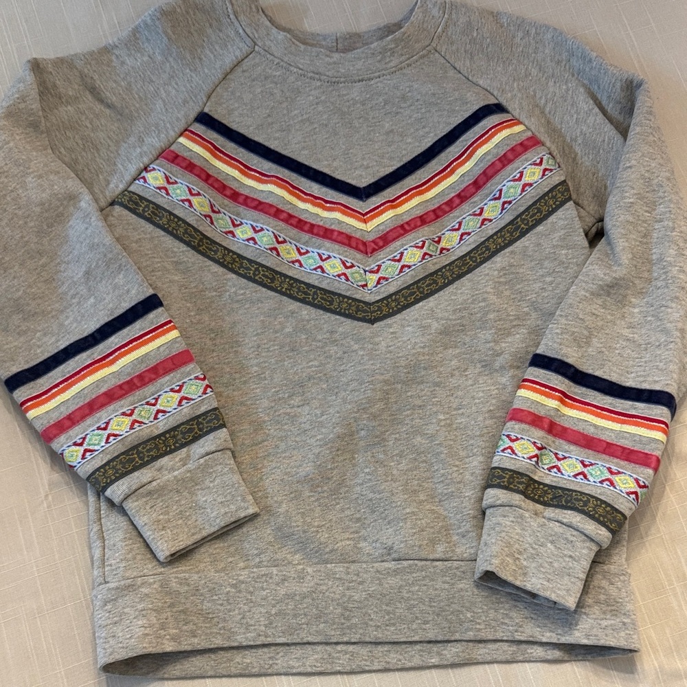 Hanna Andersson Gray Ribbon Sweatshirt with Colorful Stripes Girls size 120 6/7